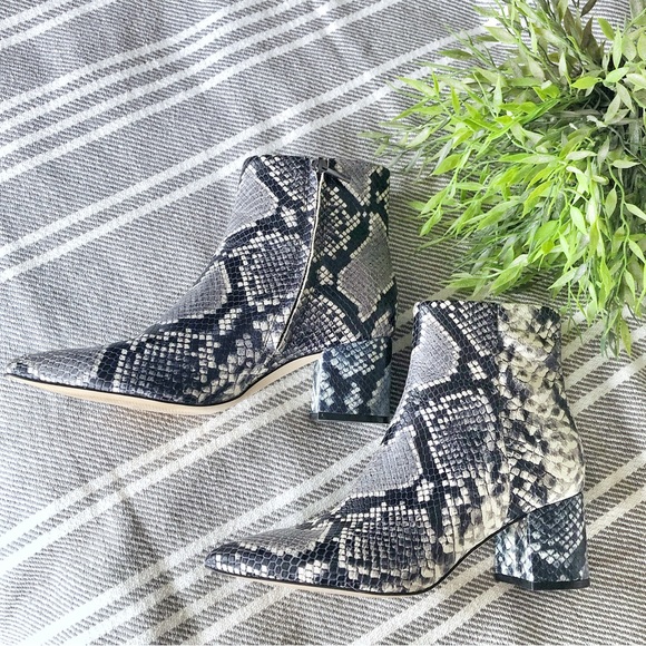 MARC FISHER Jarli Snake Print Leather Heeled Booties - Picture 6 of 13
